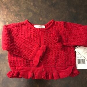 PRINCESS COUTURE red knit sweater 18 months crochet ruffle trim